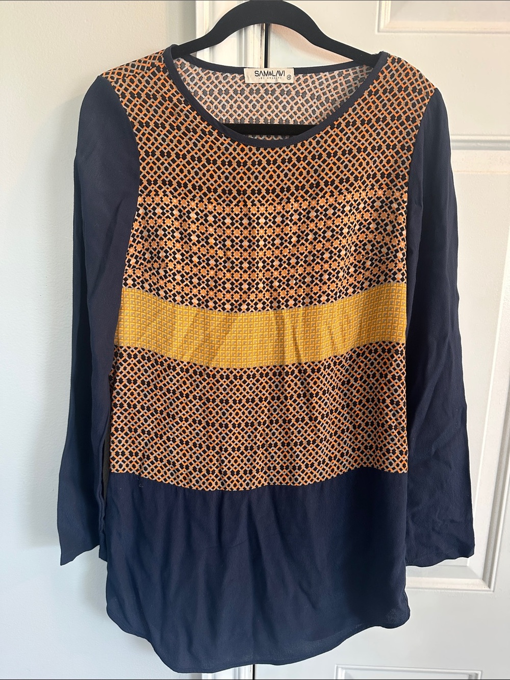 Sam & Lavi Navy Tunic with Mustard Geometric Panel